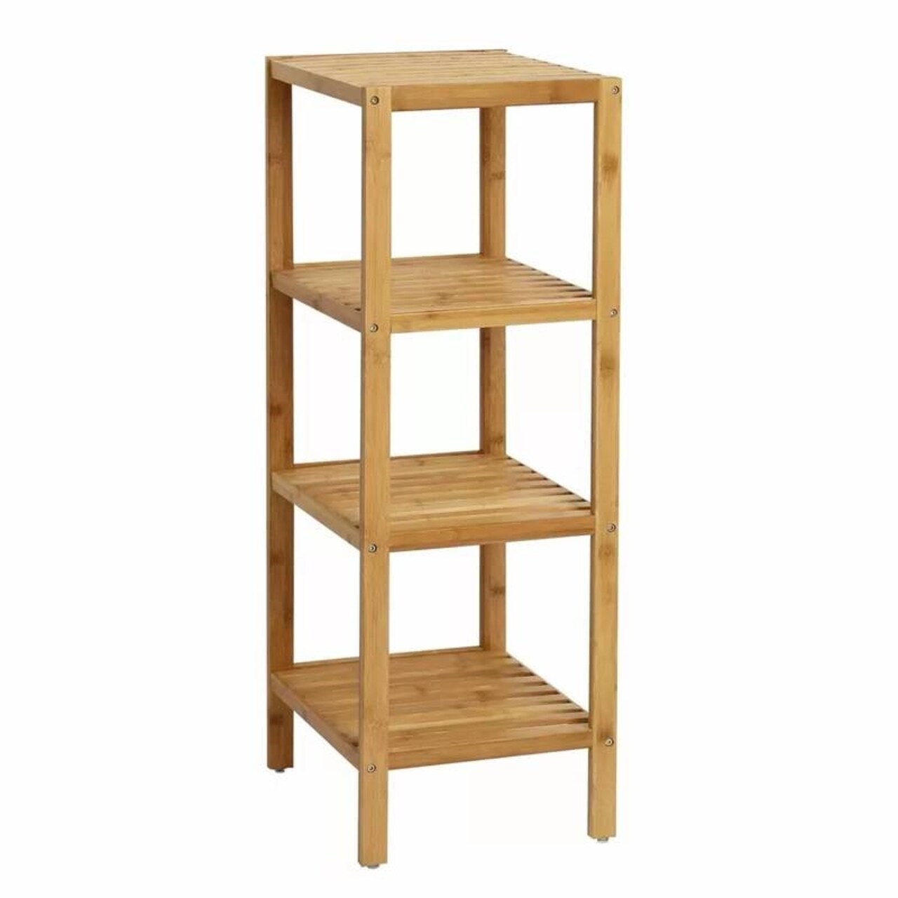 Solid Wood 4-Tier Bathroom Shelf with Natural Wicker Drawer Freestanding Storage Organizer for Towels, Toiletries & Decor
